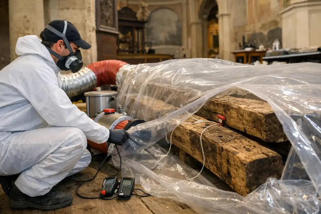 Bonifica termica travi contro i tarli del legno